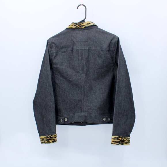 GUESS Black Denim Jacket with Animal Print Trim - Picture 5 of 12